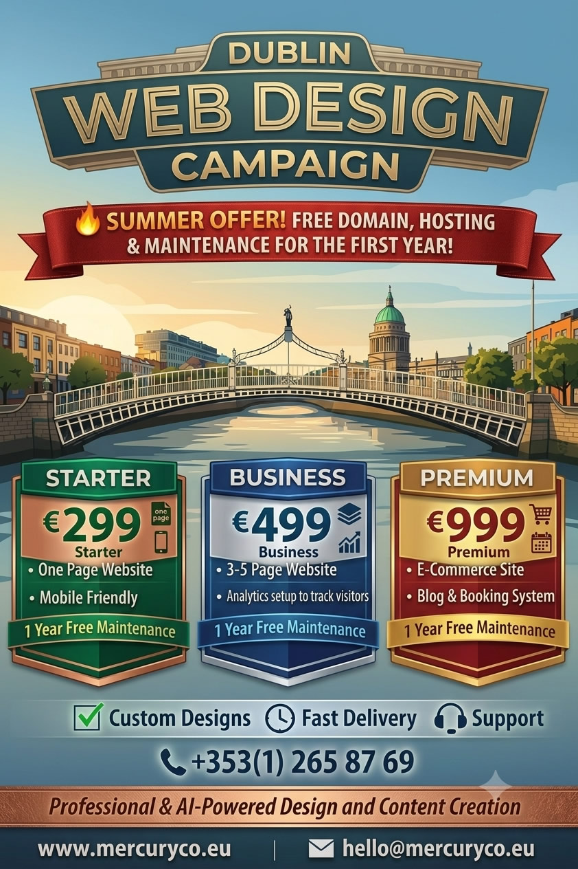 Dublin Web Design Campaign — Summer offer with Starter, Business and Premium plans